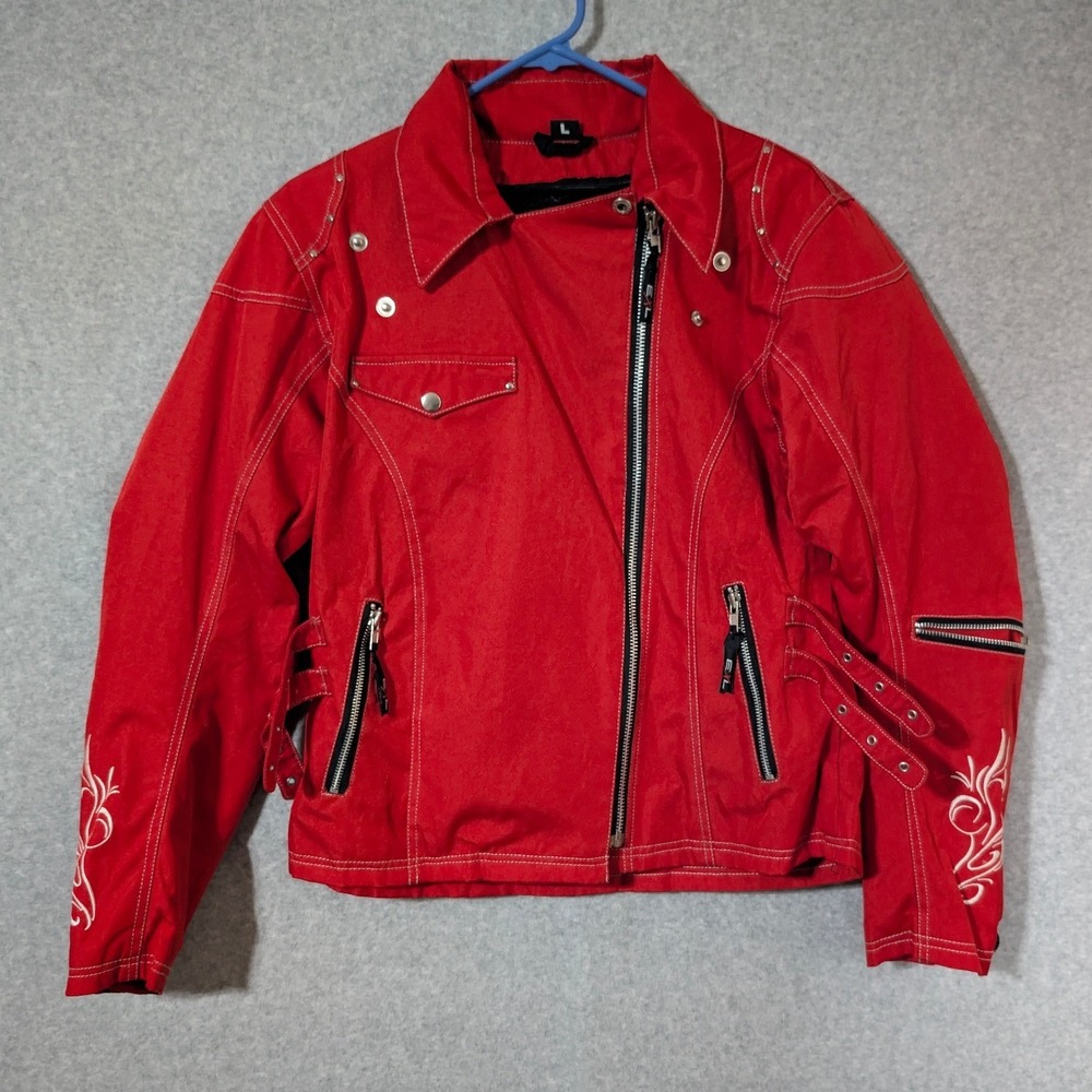 Unbranded Moto Jacket Womens Large Red Waterproof Utility Streetwear Gorpcore